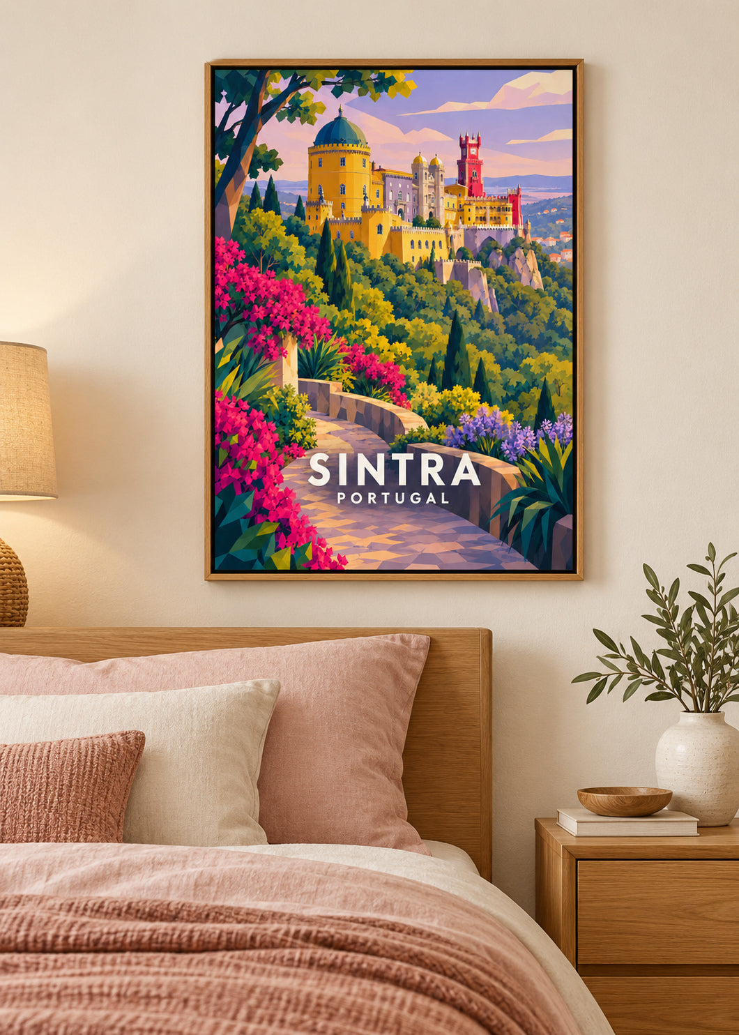 Sintra – Naturholz-Schattenfugenrahmen – geometrische Illustration Portugal