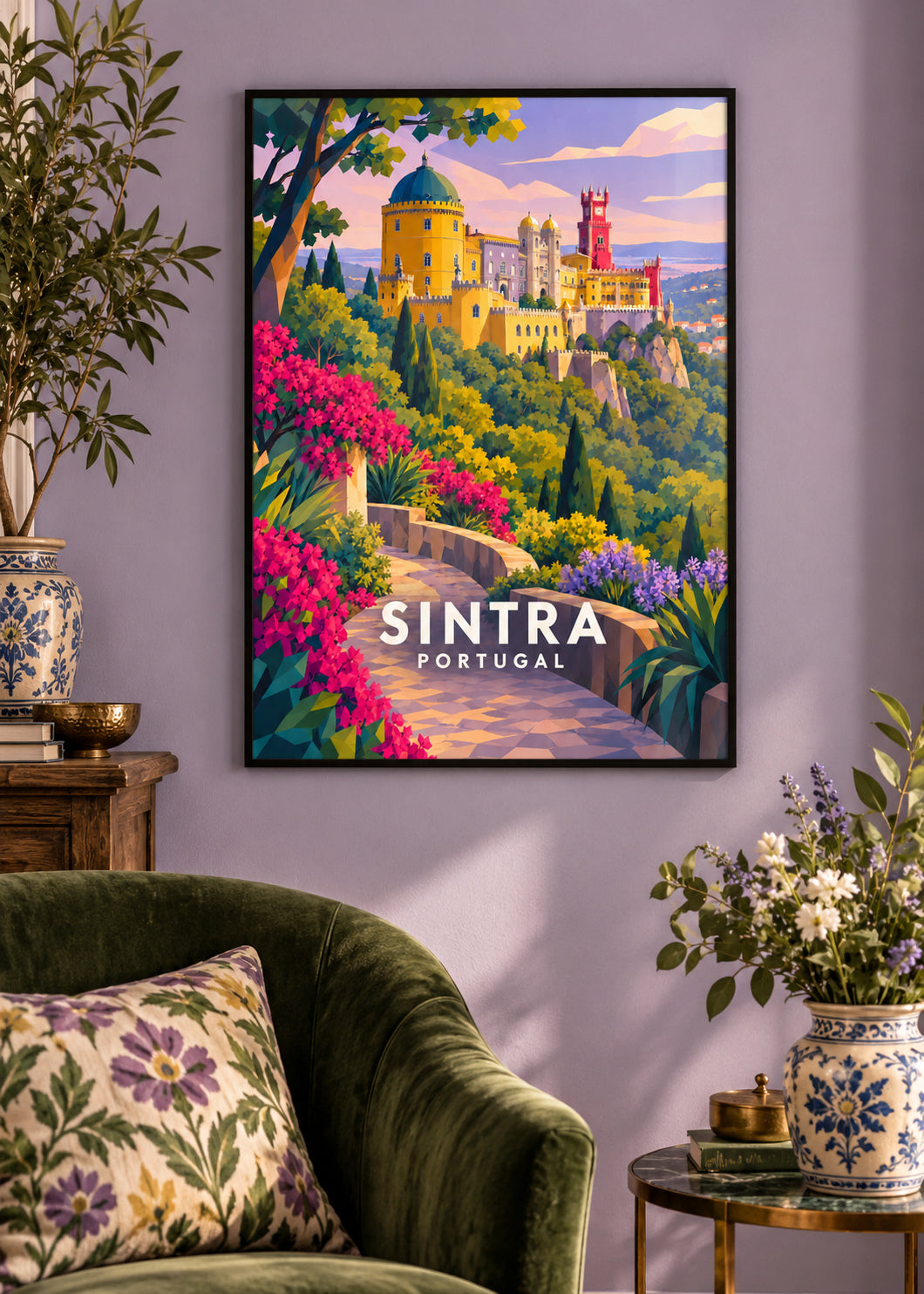 Sintra – schwarzer Rahmen – geometrische Illustration Portugal