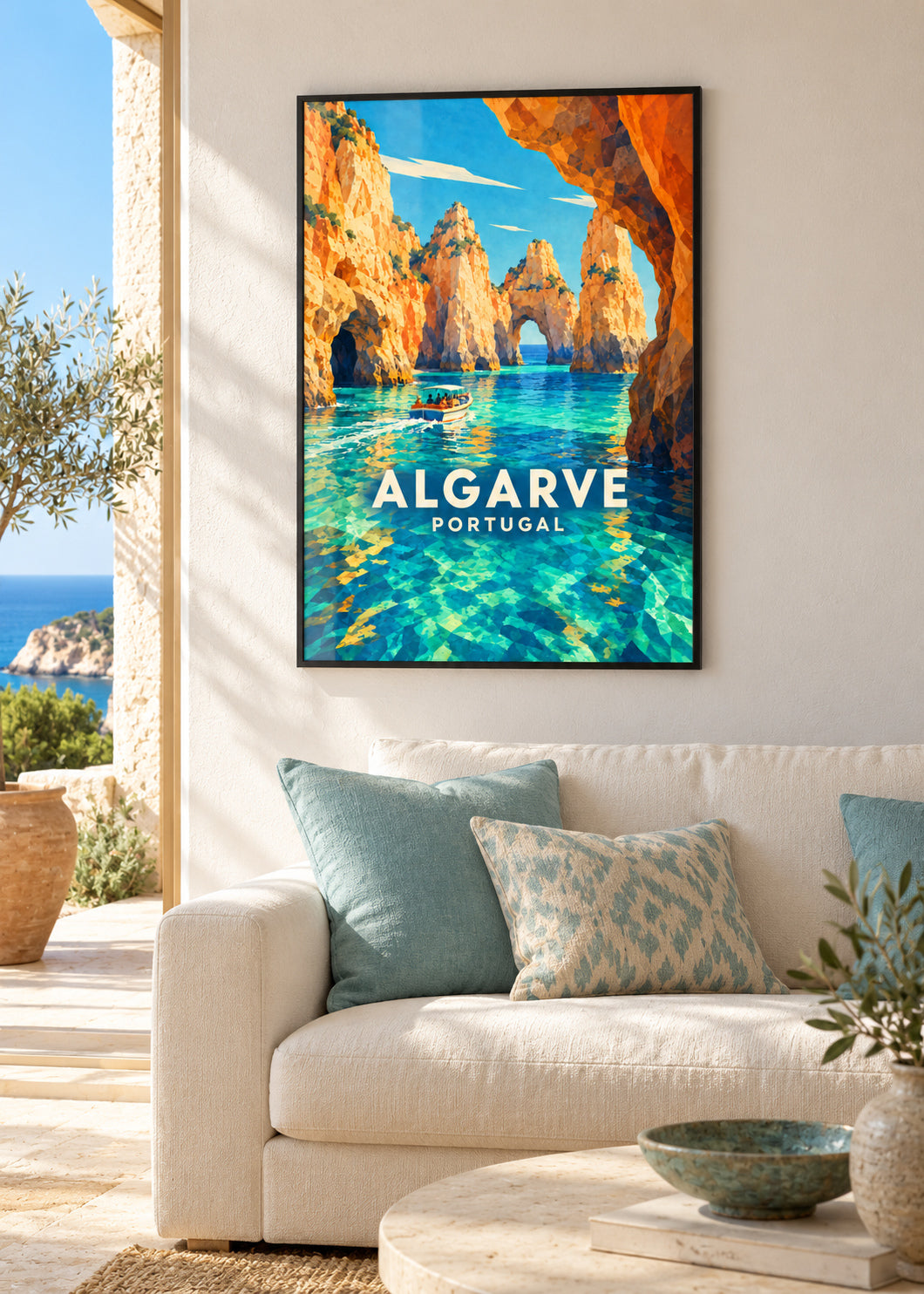Algarve – schwarzer Rahmen – geometrische Illustration Portugal