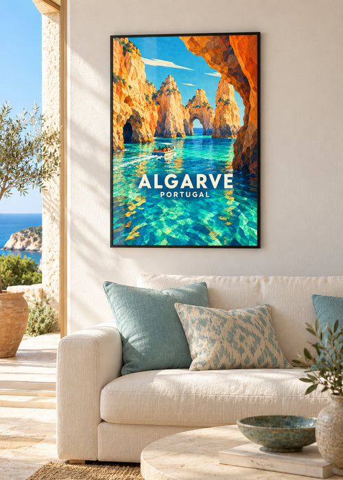 Algarve – schwarzer Rahmen – geometrische Illustration Portugal