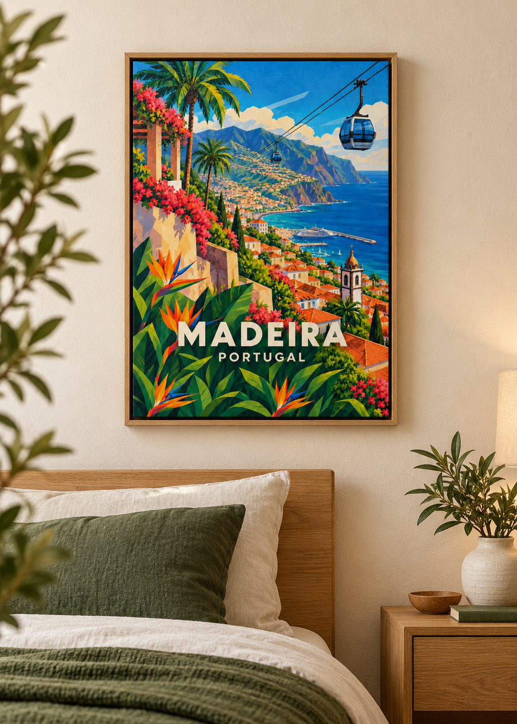 Madeira – Naturholz-Schattenfugenrahmen – geometrische Illustration Portugal
