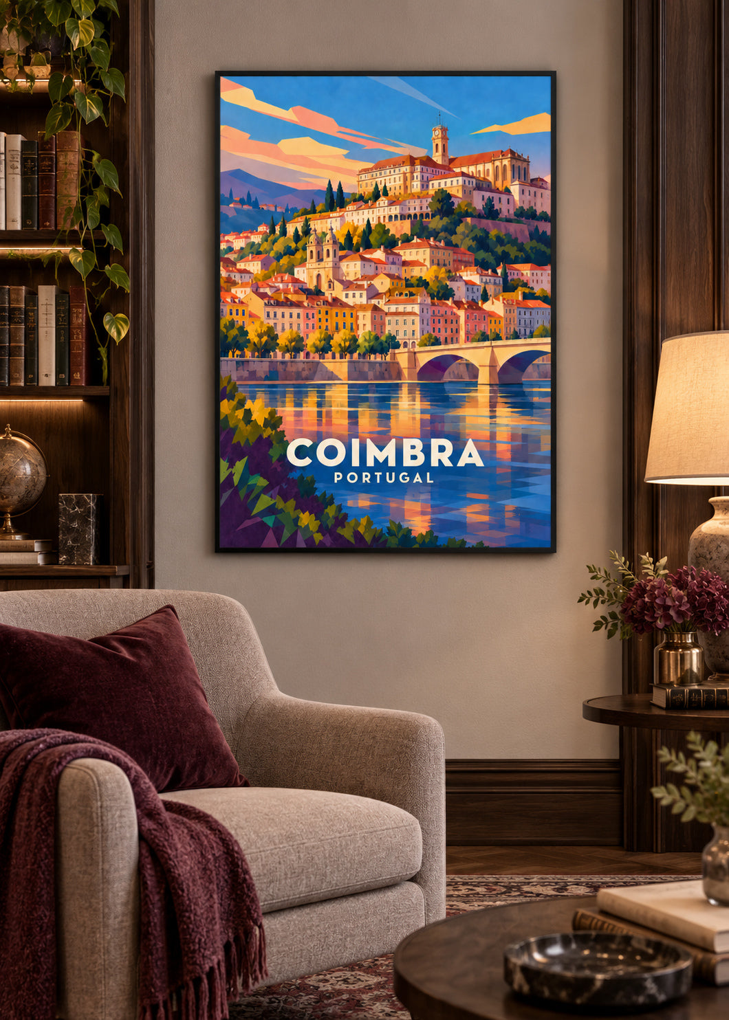 Coimbra – schwarzer Rahmen – geometrische Illustration Portugal