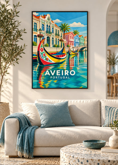 Aveiro – schwarzer Rahmen – geometrische Illustration Portugal