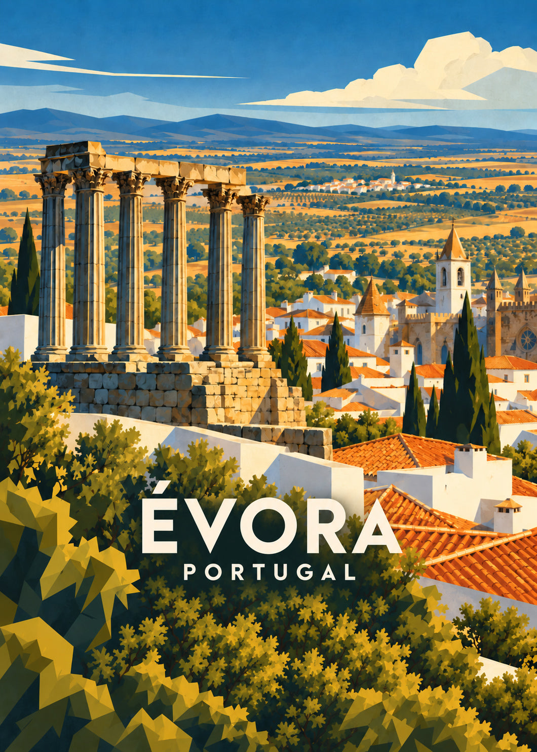 Évora – Hauptbild – geometrische Illustration Portugal