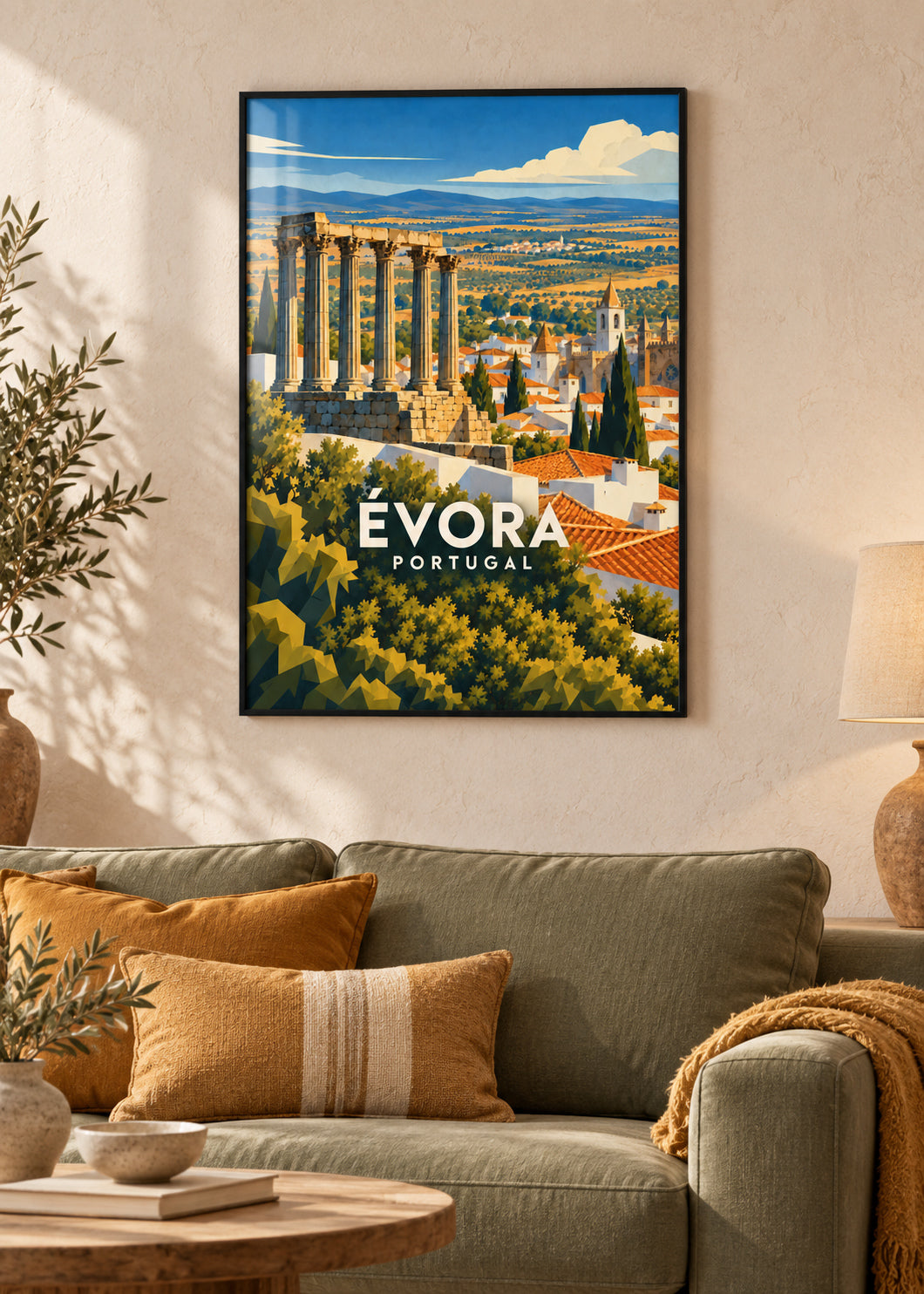 Évora – schwarzer Rahmen – geometrische Illustration Portugal