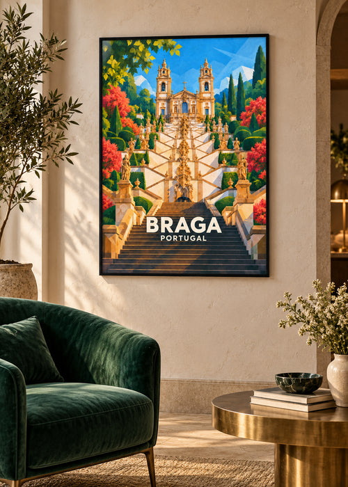 Braga – schwarzer Rahmen – geometrische Illustration Portugal