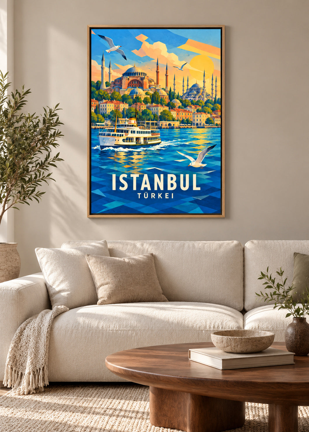 Istanbul – Naturholz-Schattenfugenrahmen – geometrische Illustration Türkei