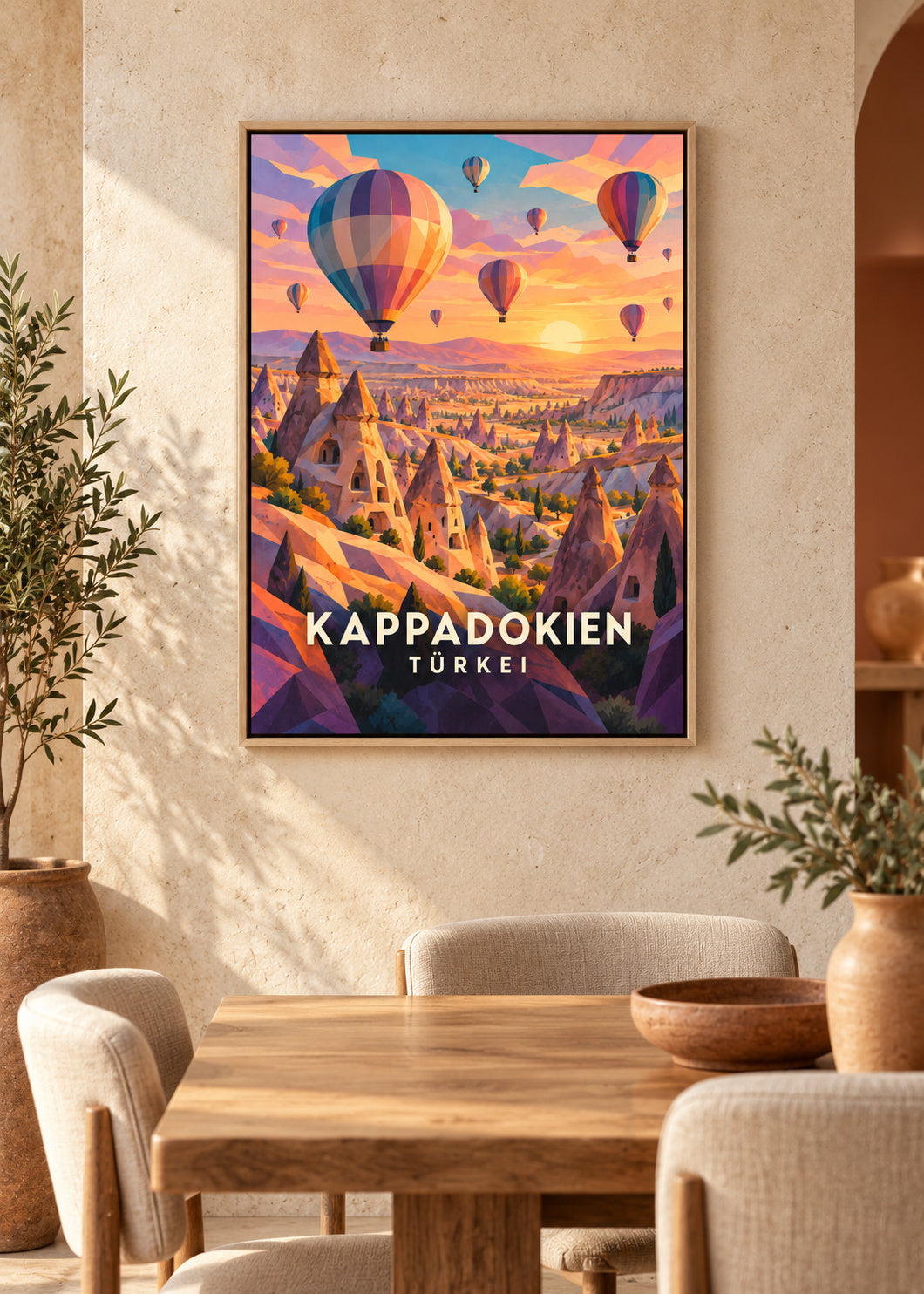 Kappadokien – Naturholz-Schattenfugenrahmen – geometrische Illustration Türkei