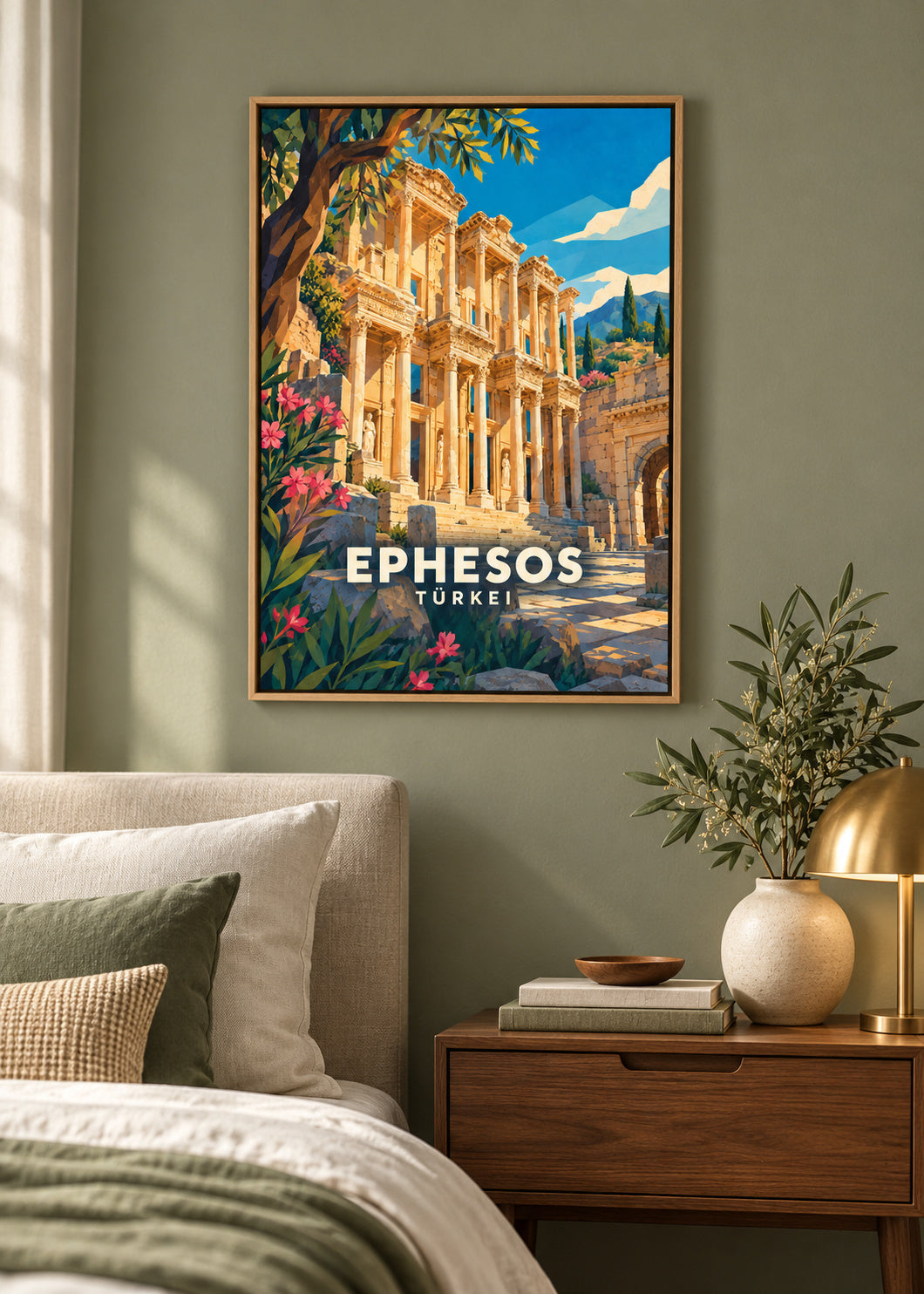 Ephesos – Naturholz-Schattenfugenrahmen – geometrische Illustration Türkei