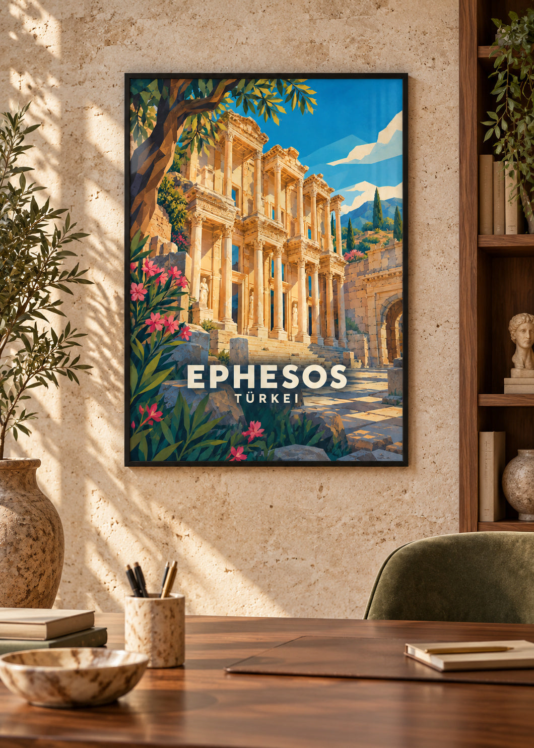 Ephesos – schwarzer Rahmen – geometrische Illustration Türkei