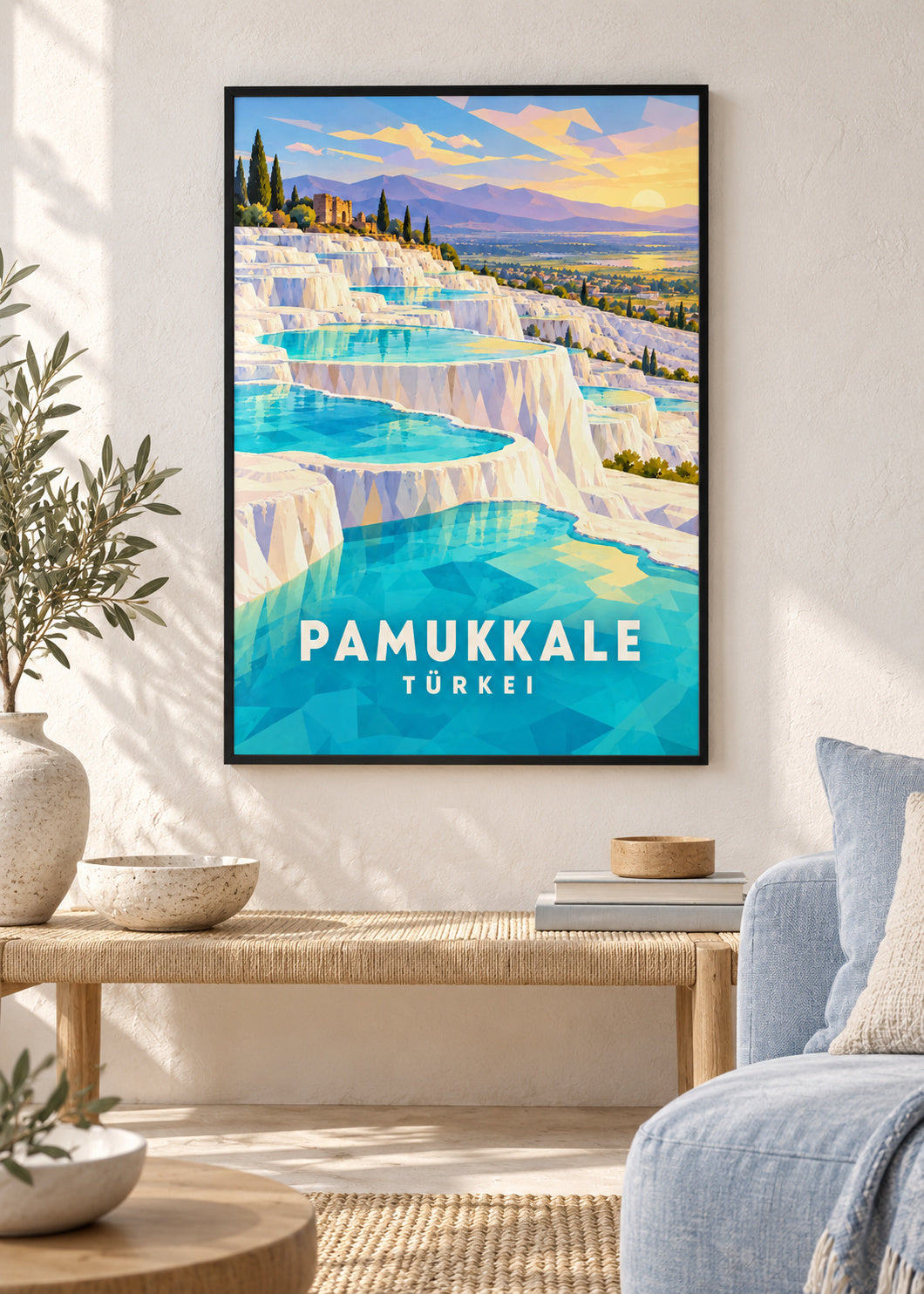 Pamukkale – schwarzer Rahmen – geometrische Illustration Türkei