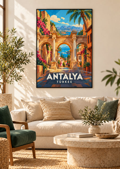 Antalya – schwarzer Rahmen – geometrische Illustration Türkei