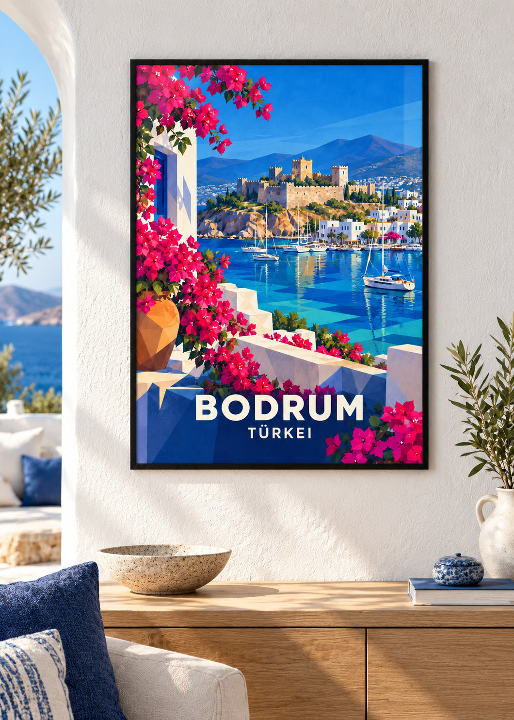 Bodrum – schwarzer Rahmen – geometrische Illustration Türkei