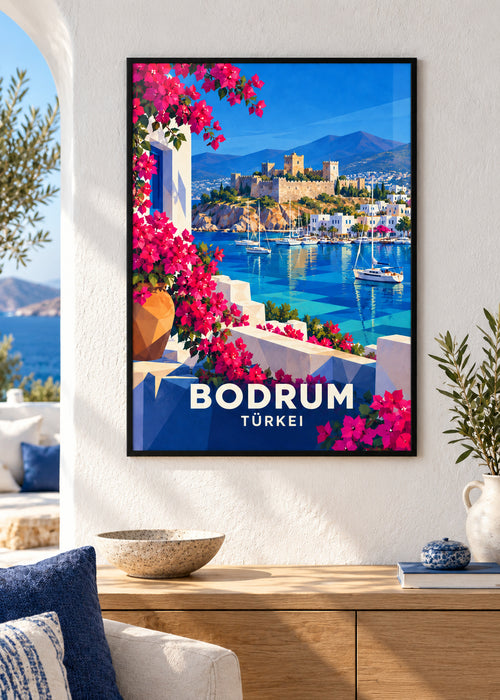 Bodrum – schwarzer Rahmen – geometrische Illustration Türkei