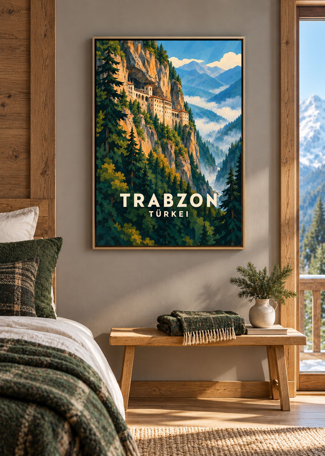 Trabzon – Naturholz-Schattenfugenrahmen – geometrische Illustration Türkei