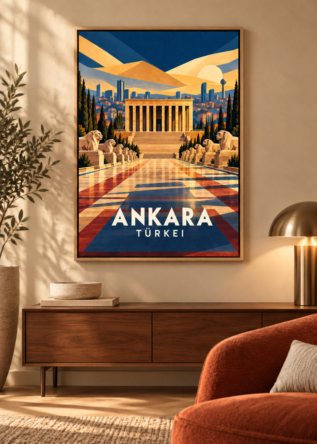 Ankara – Naturholz-Schattenfugenrahmen – geometrische Illustration Türkei