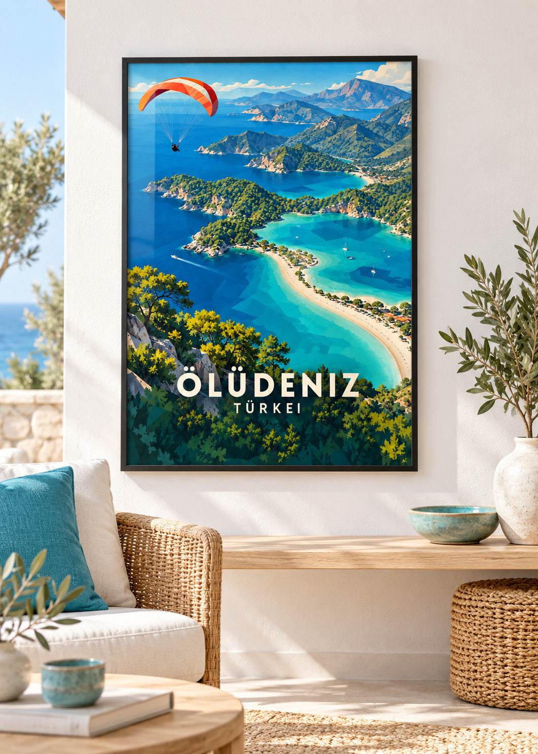Ölüdeniz – schwarzer Rahmen – geometrische Illustration Türkei