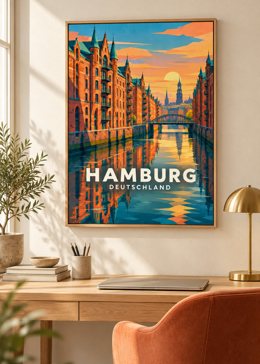 Hamburg – Deutschland – Leinwand mit Naturholzrahmen