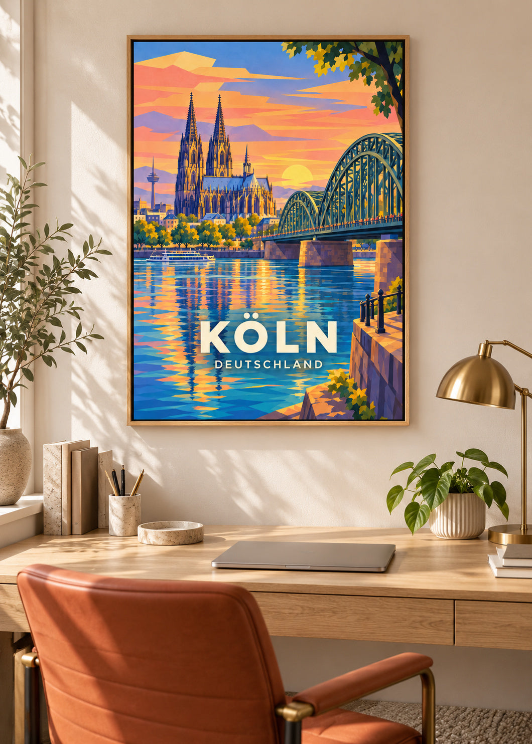 Köln – Deutschland – Leinwand mit Naturholzrahmen