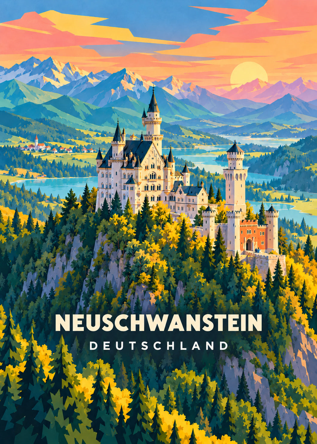 Neuschwanstein – Deutschland – Geometrische Illustration