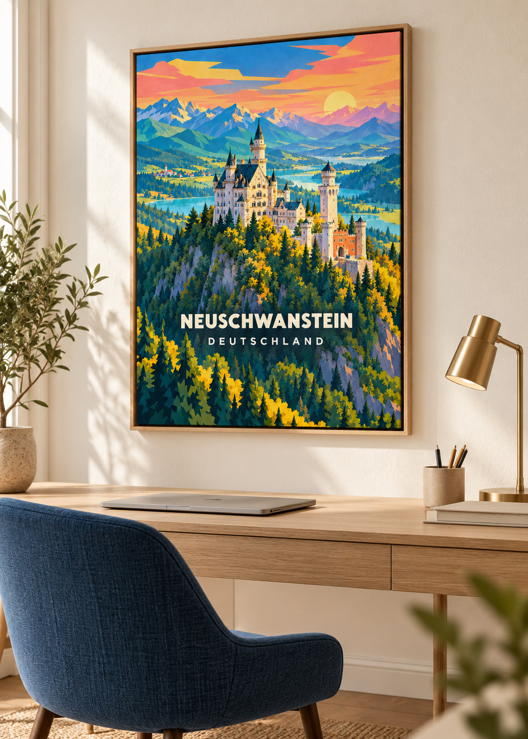 Neuschwanstein – Deutschland – Leinwand mit Naturholzrahmen