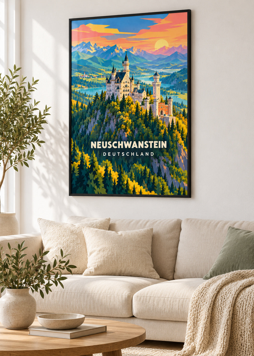 Neuschwanstein – Deutschland – Poster mit schwarzem Rahmen