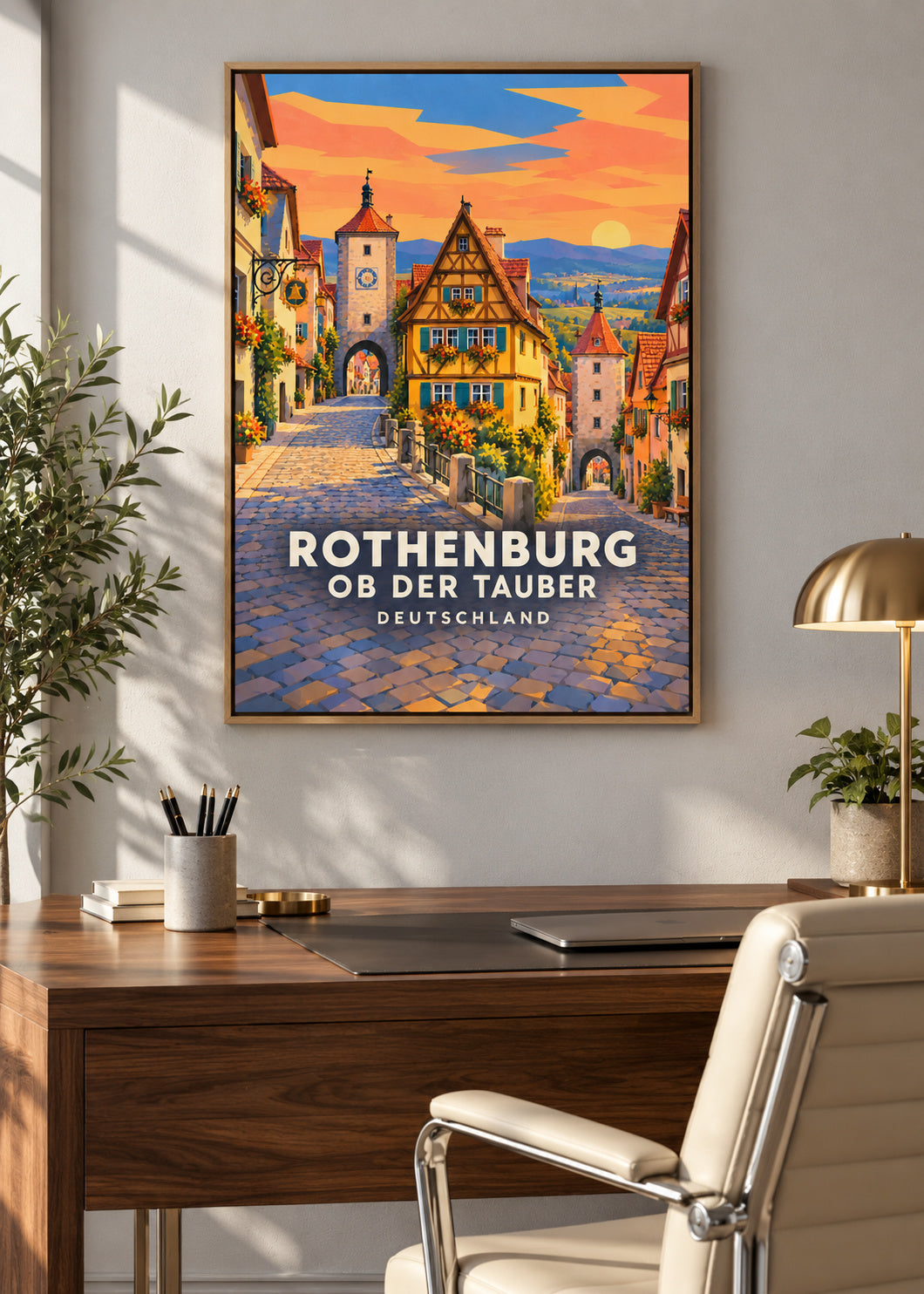 Rothenburg ob der Tauber – Deutschland – Leinwand mit Naturholzrahmen