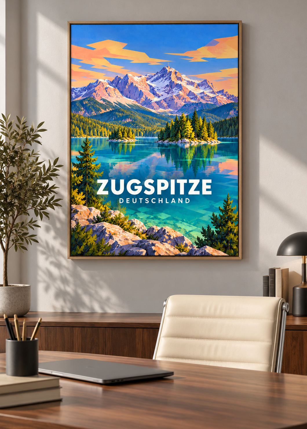 Zugspitze – Deutschland – Leinwand mit Naturholzrahmen