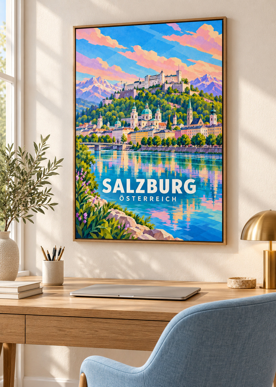 Salzburg – Österreich – Leinwand mit Naturholzrahmen