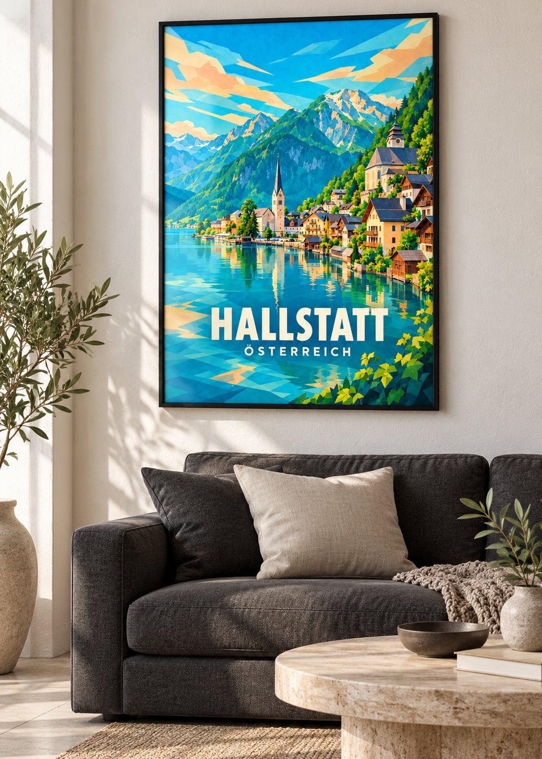 Hallstatt – Österreich – Poster mit schwarzem Rahmen