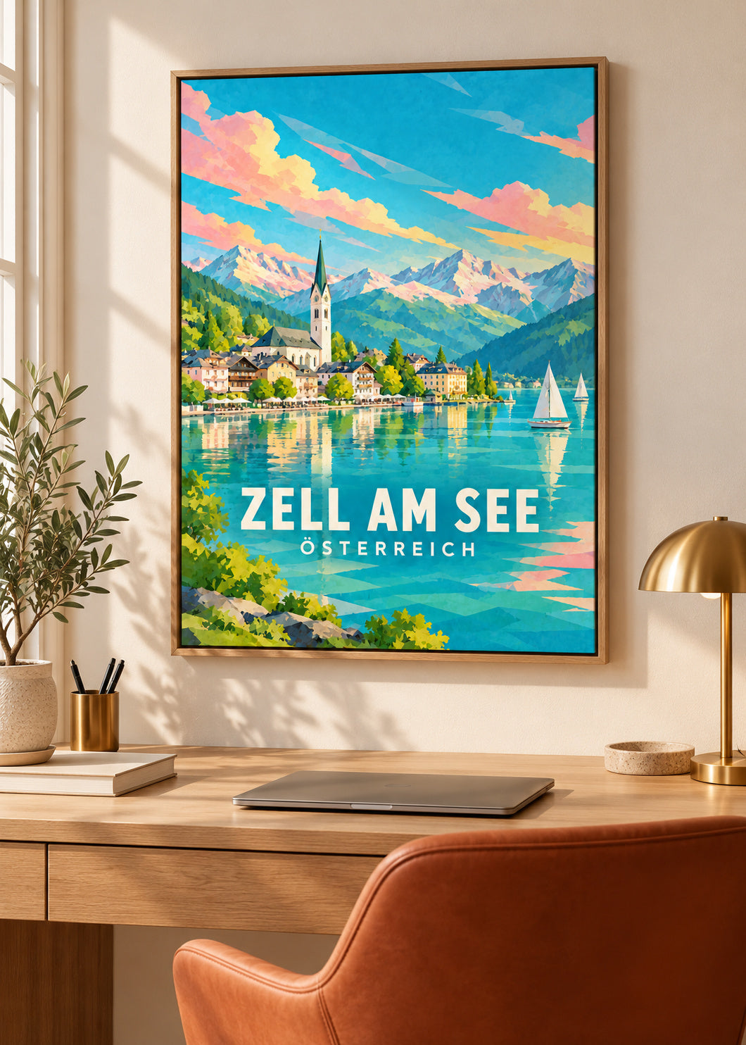 Zell am See – Österreich – Leinwand mit Naturholzrahmen