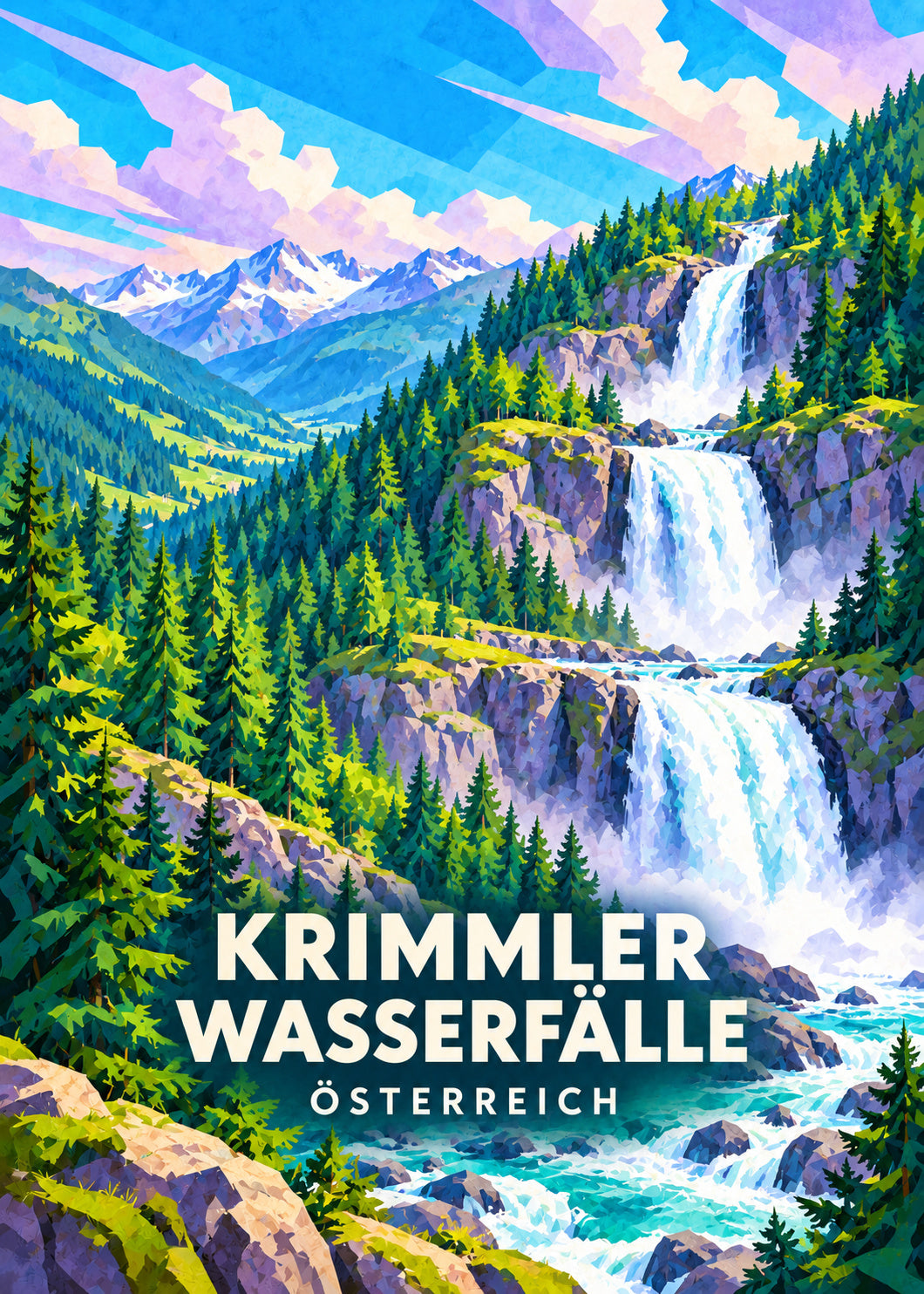 Krimmler Wasserfälle – Österreich – Geometrische Illustration