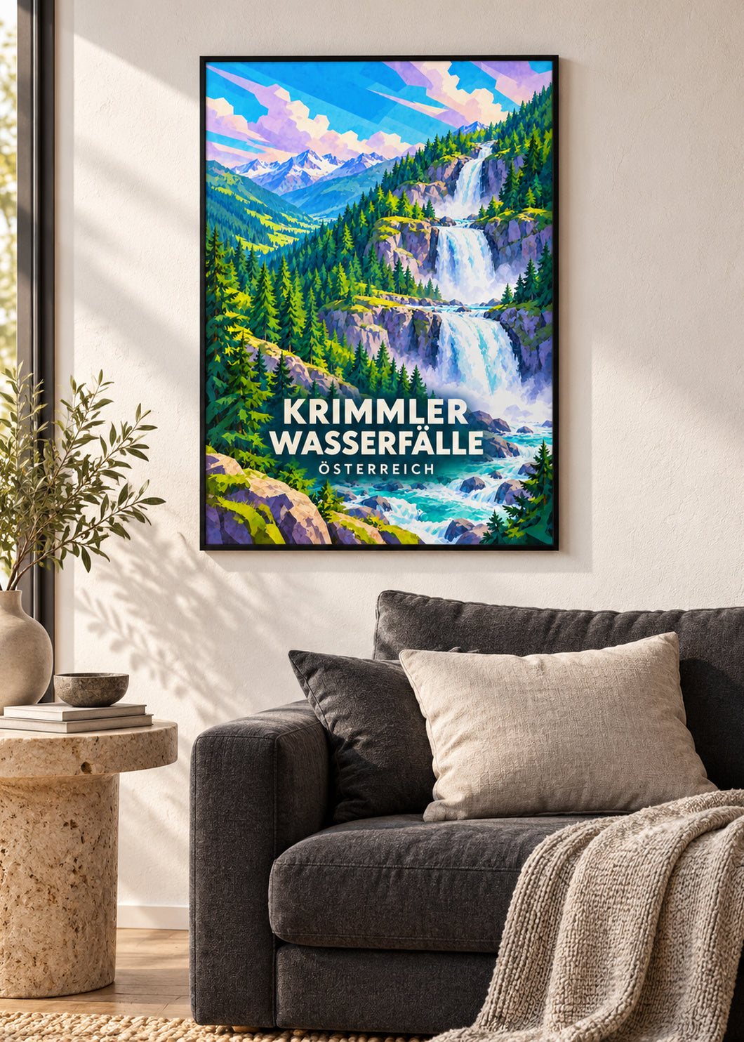 Krimmler Wasserfälle – Österreich – Poster mit schwarzem Rahmen