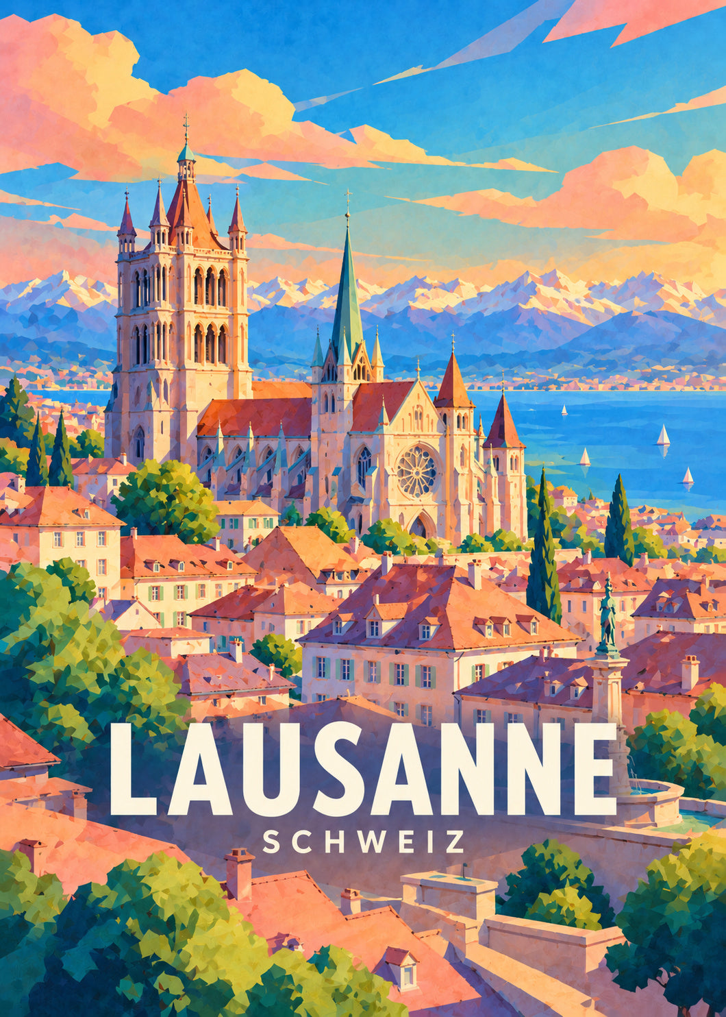 Lausanne – Schweiz – geometrische Illustration