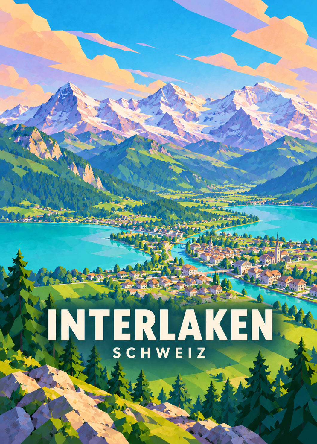 Interlaken – Schweiz – geometrische Illustration