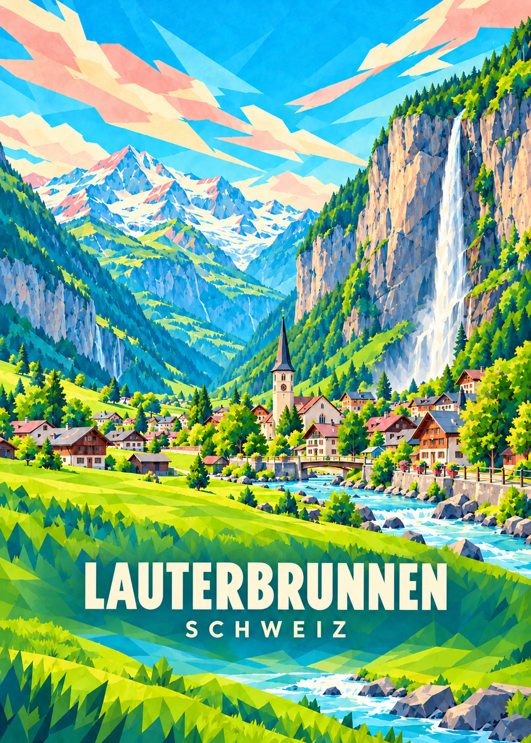 Lauterbrunnen – Schweiz – geometrische Illustration