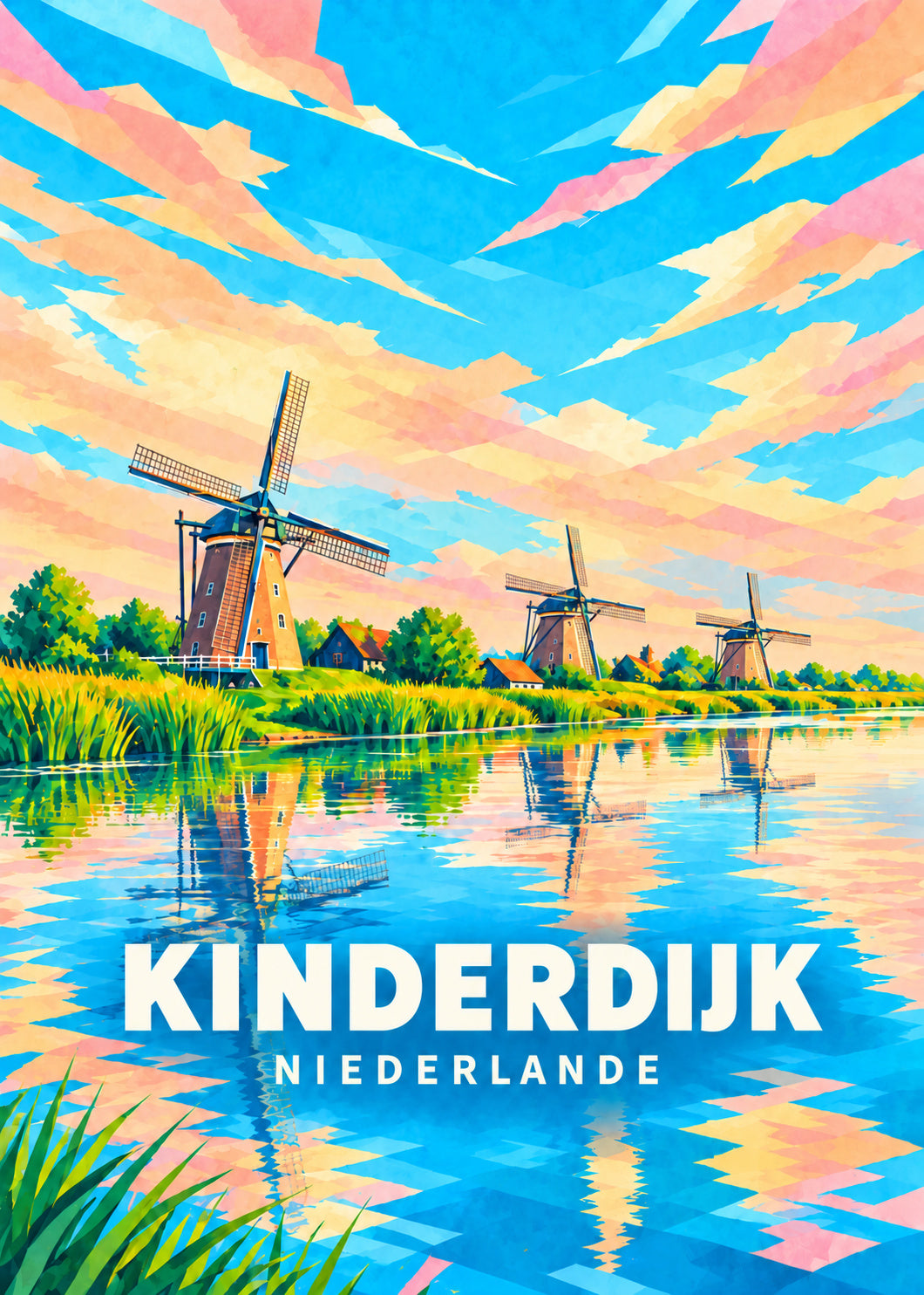 Kinderdijk – Niederlande – geometrische Illustration