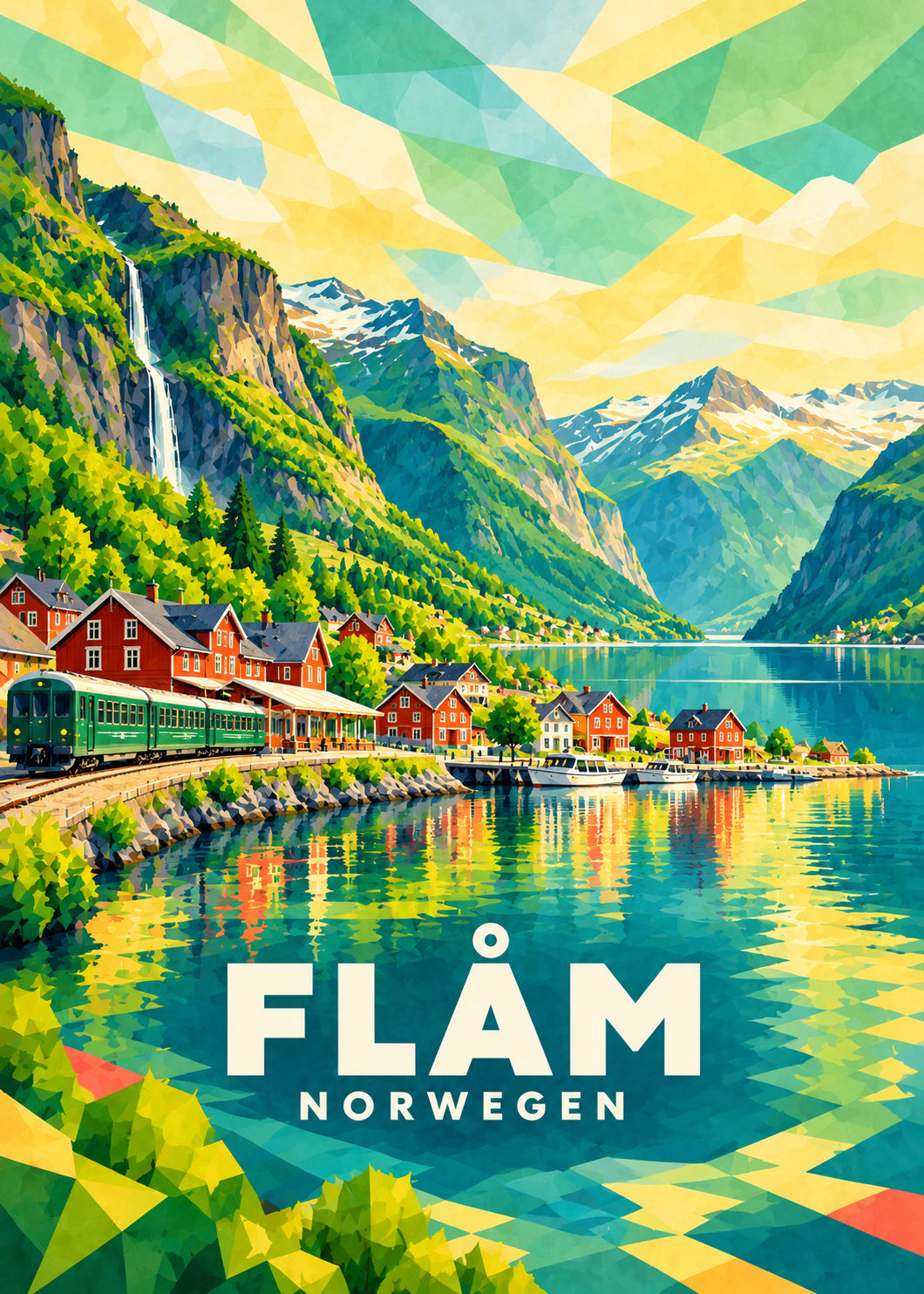 Flåm – Norwegen – geometrische Illustration