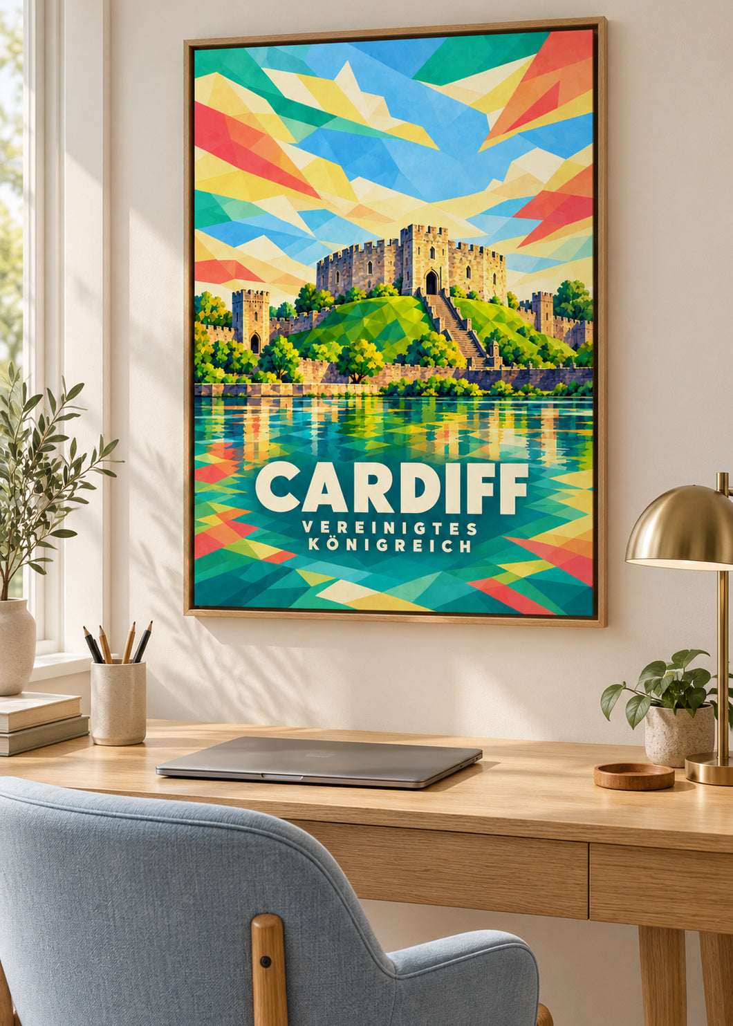 Cardiff – Vereinigtes Königreich – Leinwand mit Naturholzrahmen