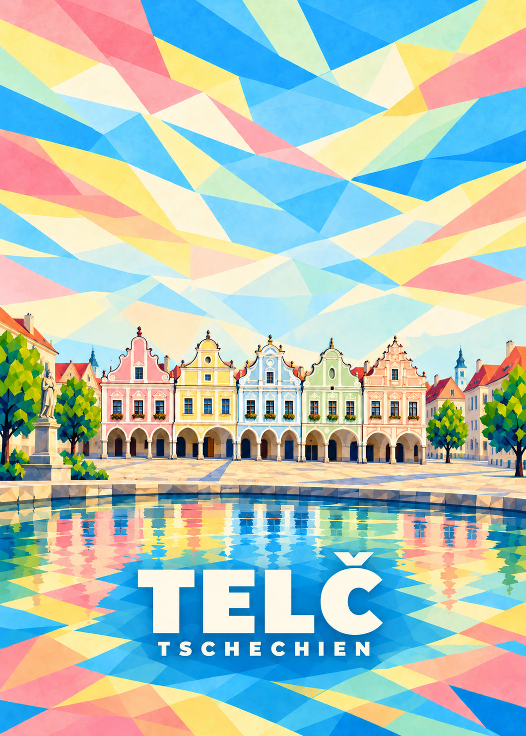 Telč – geometrische Ortsillustration, Tschechien