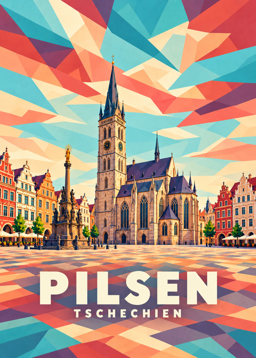 Pilsen – geometrische Ortsillustration, Tschechien