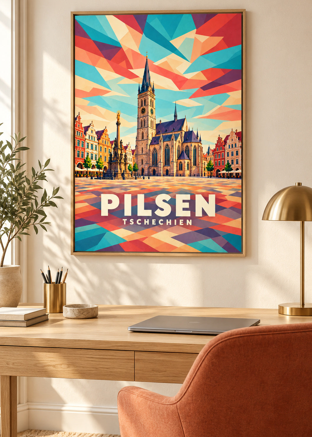 Pilsen im Naturholz-Schattenfugenrahmen