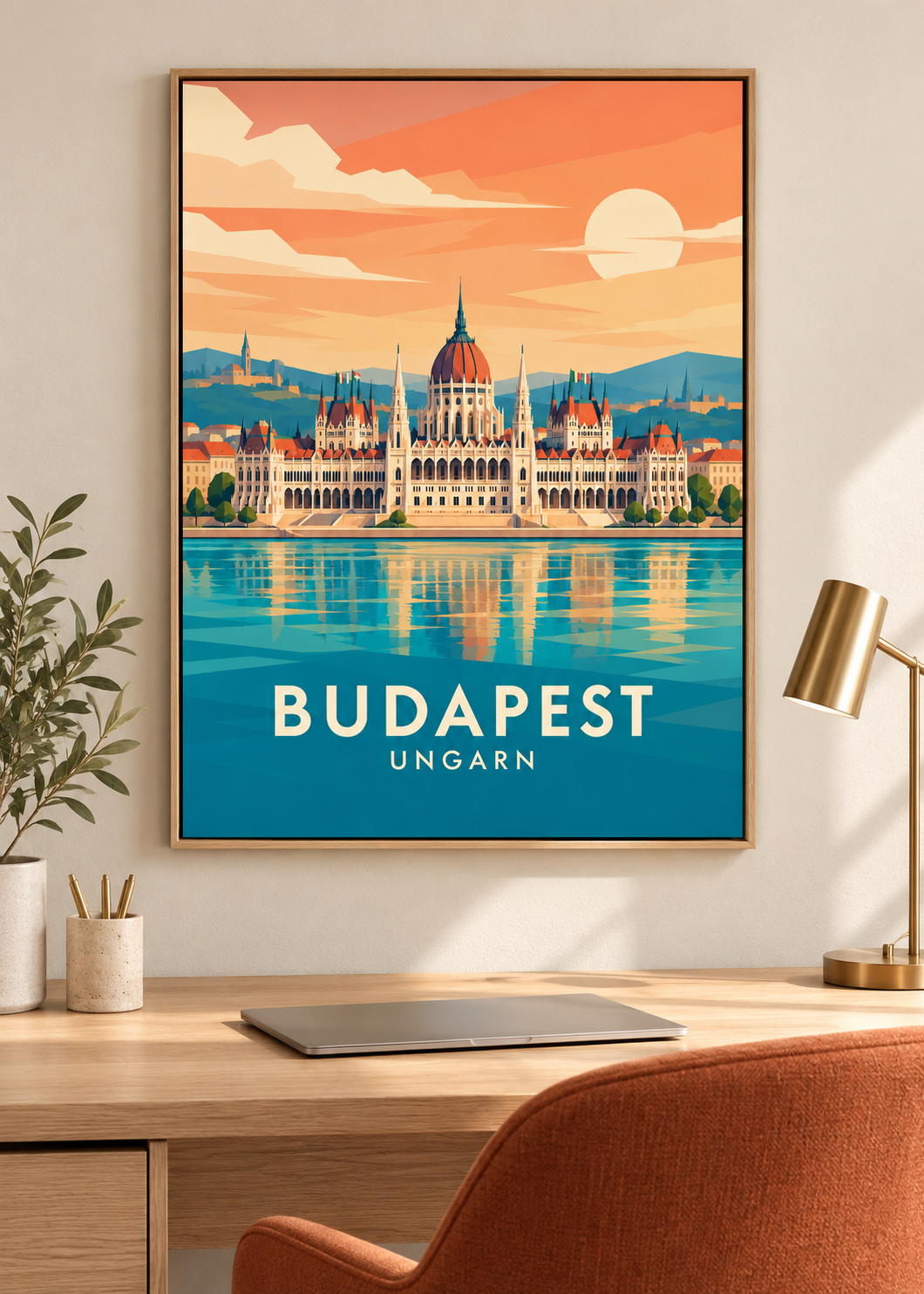 Budapest als Leinwand im Naturholz-Schattenfugenrahmen
