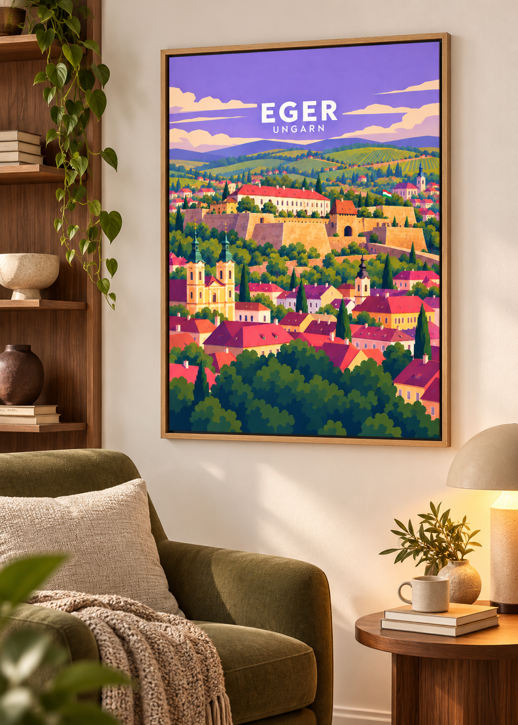 Eger als Leinwand im Naturholz-Schattenfugenrahmen