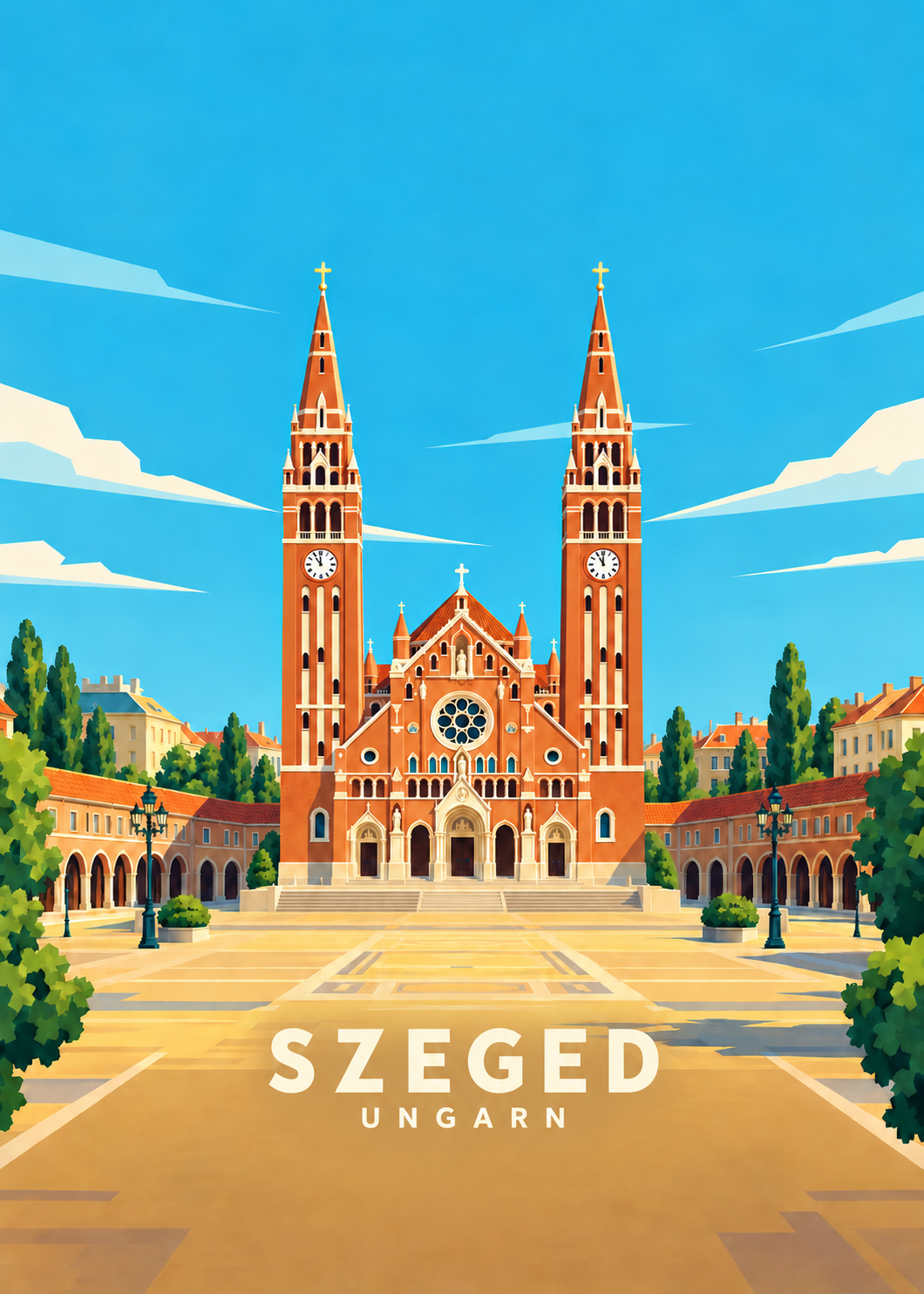 Szeged – geometrische Ortsillustration aus Ungarn