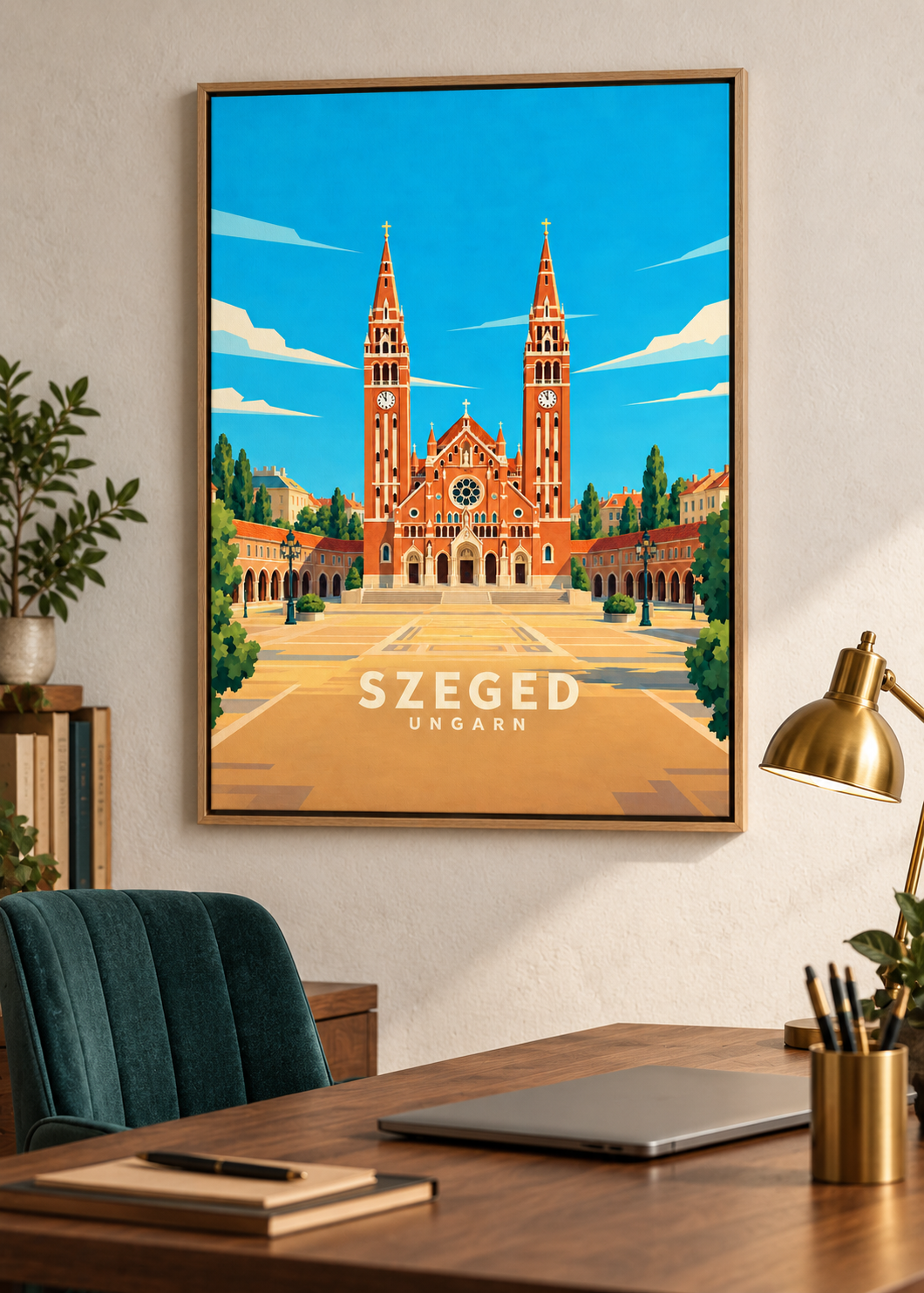 Szeged als Leinwand im Naturholz-Schattenfugenrahmen