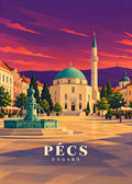 Geometrische Illustration von Pécs mit der ehemaligen Pascha-Kasim-Moschee und dem Széchenyi tér