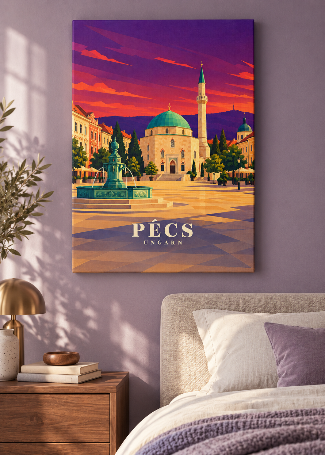 Pécs Illustration auf rahmenloser Leinwand