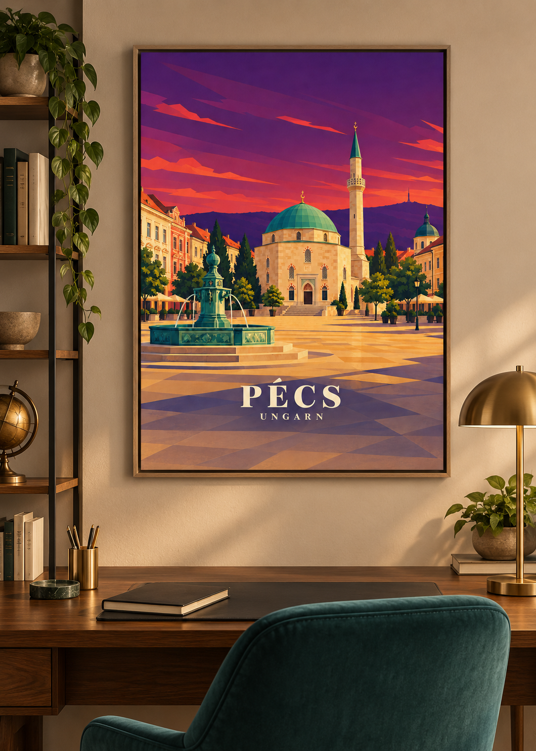 Pécs Kunstdruck im Naturholzrahmen