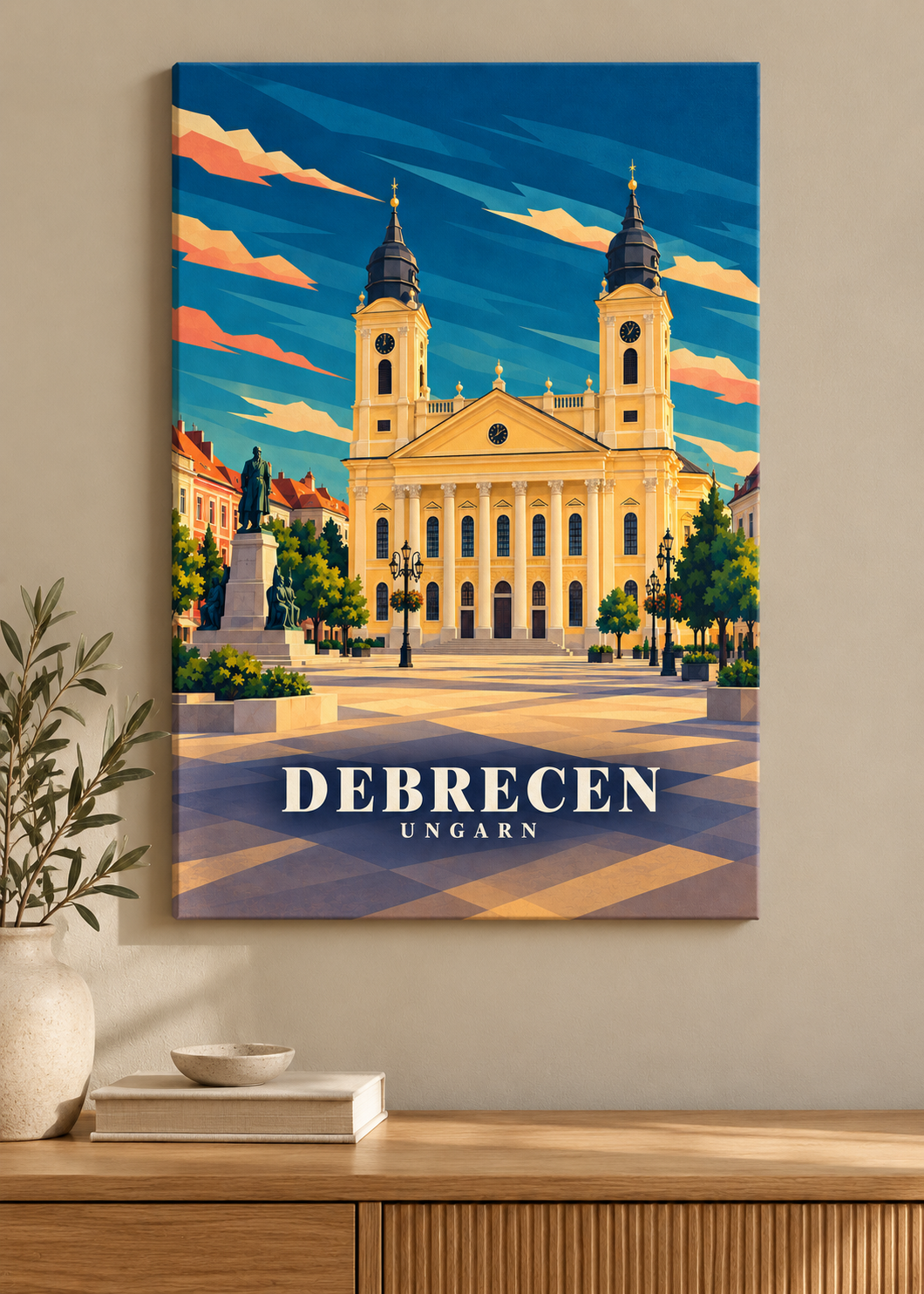 Debrecen Illustration auf rahmenloser Leinwand